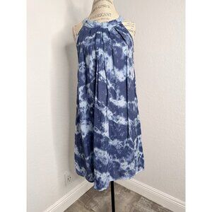 Bellambra Dress Womens Blue Tie-Dye Linen Shift Halter Tie Neck Sleeveless Small